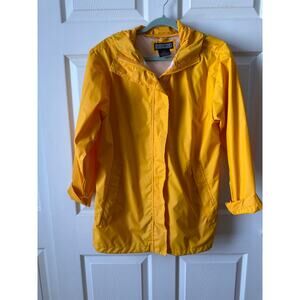 Lands’ End Yellow Hooded Rain Jacket Windbreaker Size M Spring Raincoat Coraline
